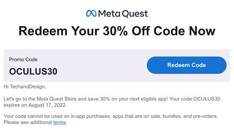 Oculus 30 off code - Oculus promo code for $30 off: $30 Off: Expired: Online Deal: Free Oculus Quest 2 games: Free Games: Ongoing: Online Coupon: Free shipping with this Oculus Quest 2 promo code:... See more